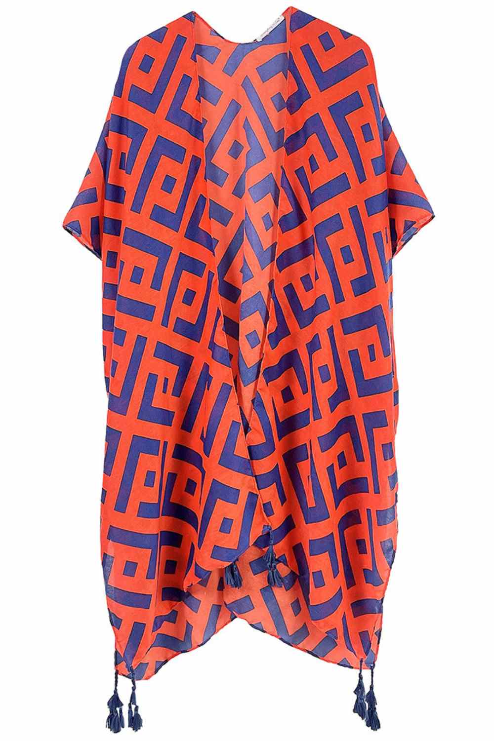 Geometric Pattern Print Tassel Kimono
