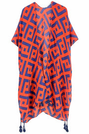 Geometric Pattern Print Tassel Kimono