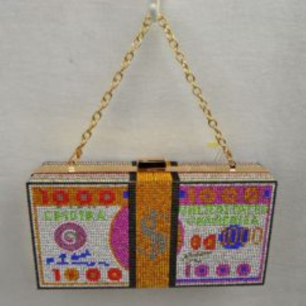 Rhinestone Money Clutch Bag with Removable Chain Strap