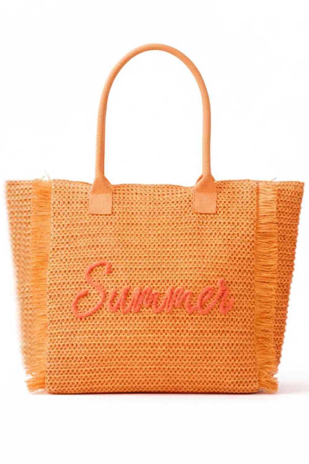 SUMMER Letter and Gold Lurex Woven Straw Fringe Tote Bag