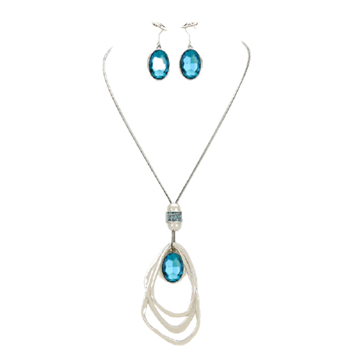 Oval Glass Crystal Triple Abstract Hoop Necklace