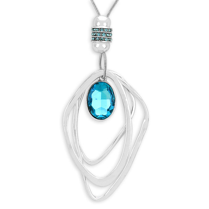 Oval Glass Crystal Triple Abstract Hoop Necklace