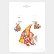 Enamel Tropical Fish Magnetic Pendant / Pin Brooch Set