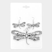 Antique metal spoon handle dragonfly pendant set