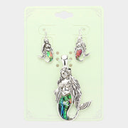 Abalone Antique Mermaid Magnetic Pendant Set