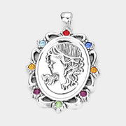 Stone Embellished Embossed Metal Girl Pendant