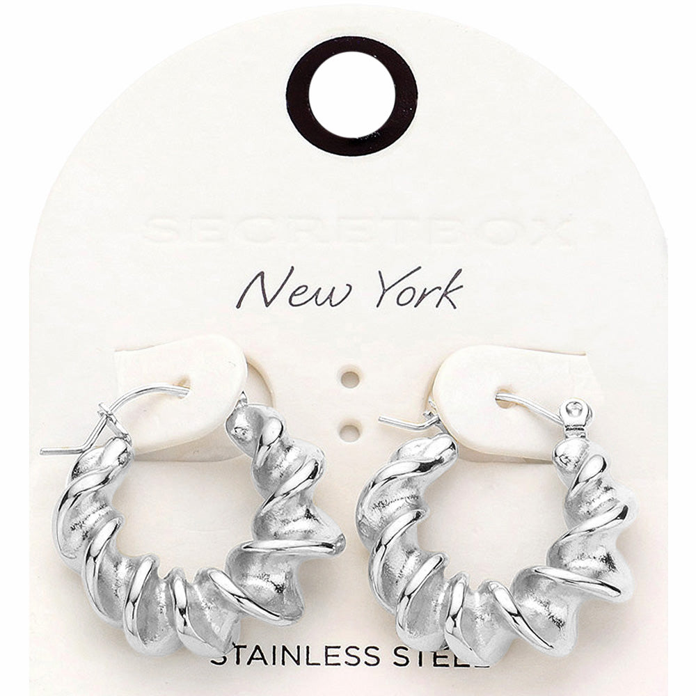 SECRET BOX_Spiral Stainless Steel Pin Catch Hoop Earrings