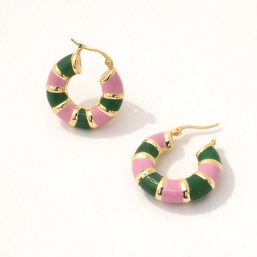14K Gold Dipped Color Block Enamel Pin Catch Earrings