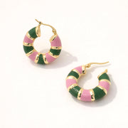 14K Gold Dipped Color Block Enamel Pin Catch Earrings