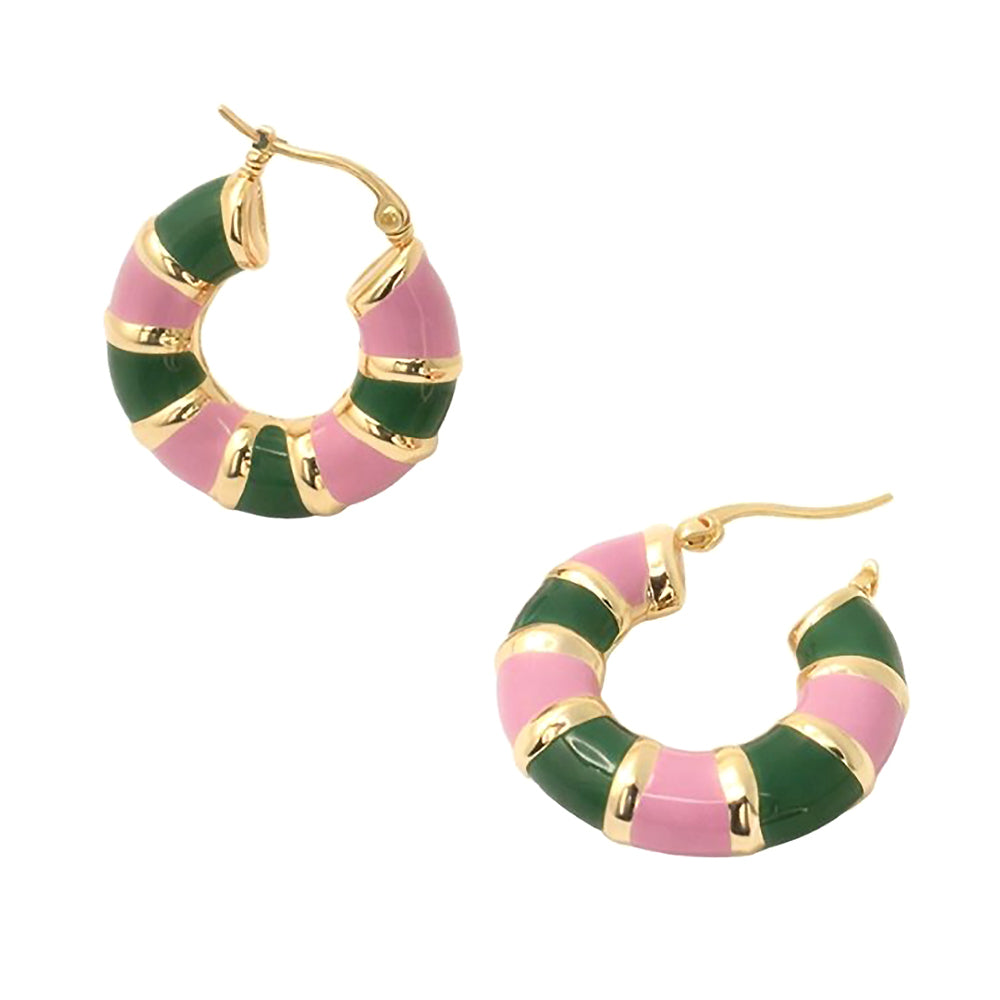 14K Gold Dipped Color Block Enamel Pin Catch Earrings