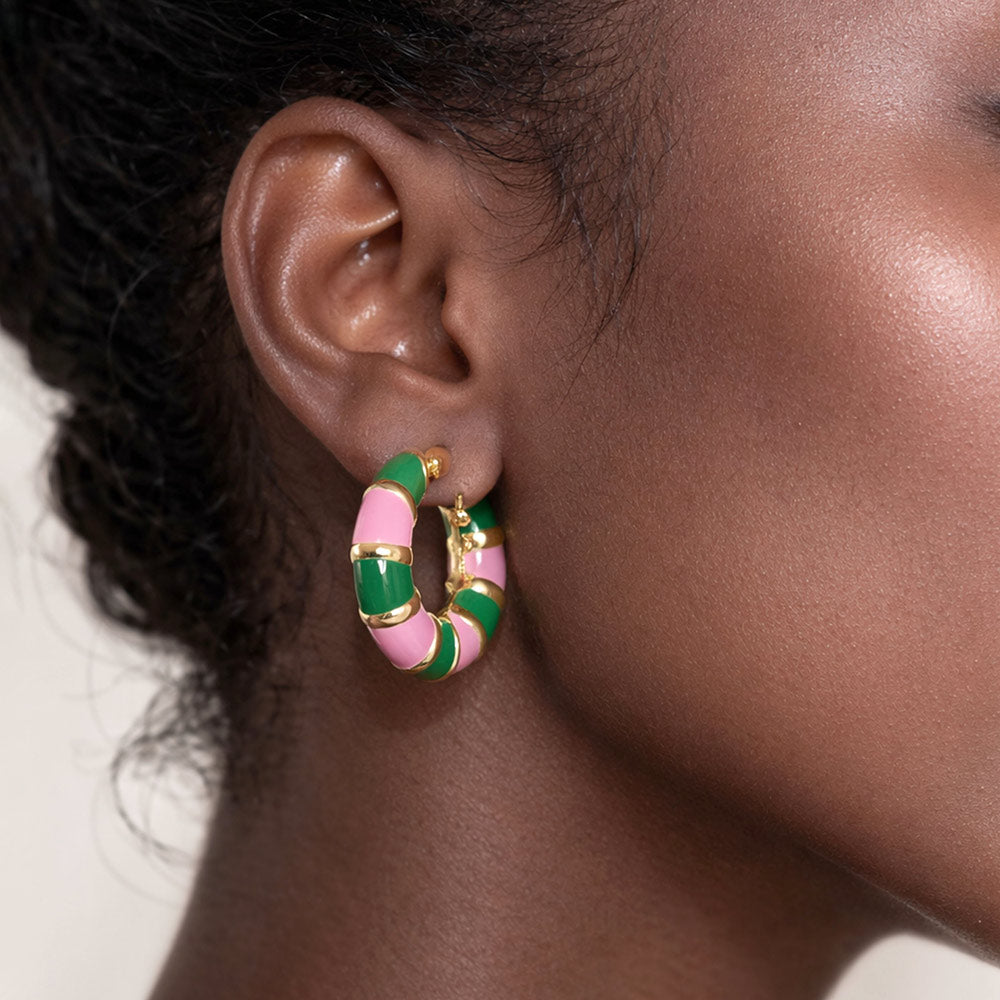 14K Gold Dipped Color Block Enamel Pin Catch Earrings