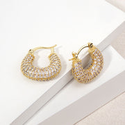 14K Gold Dipped CZ Pave Chunky Pin Catch Hoop Earrings