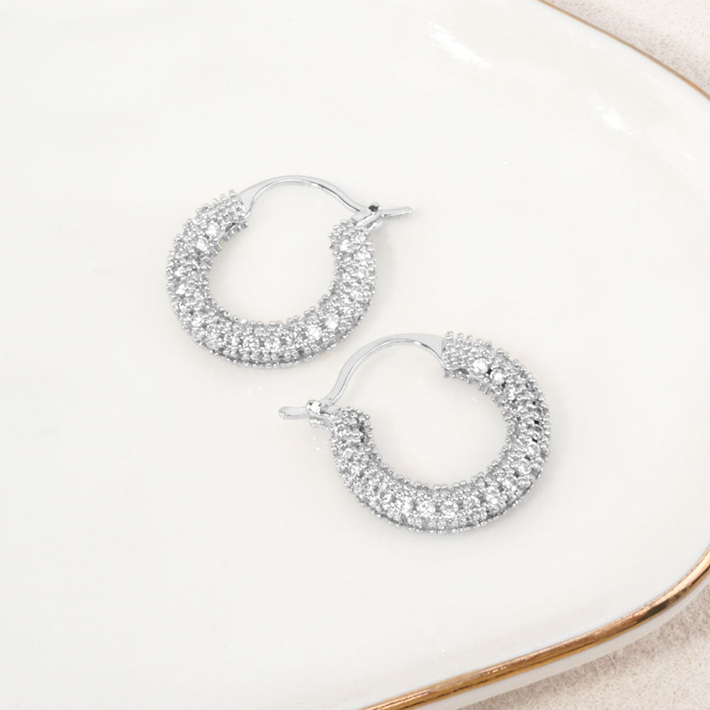 14K Gold Dipped Micro CZ Pave Pin Catch Hoop Earrings