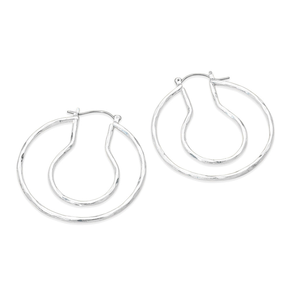Hammered Metal Organic Layered Pin Catch Hoop Earrings