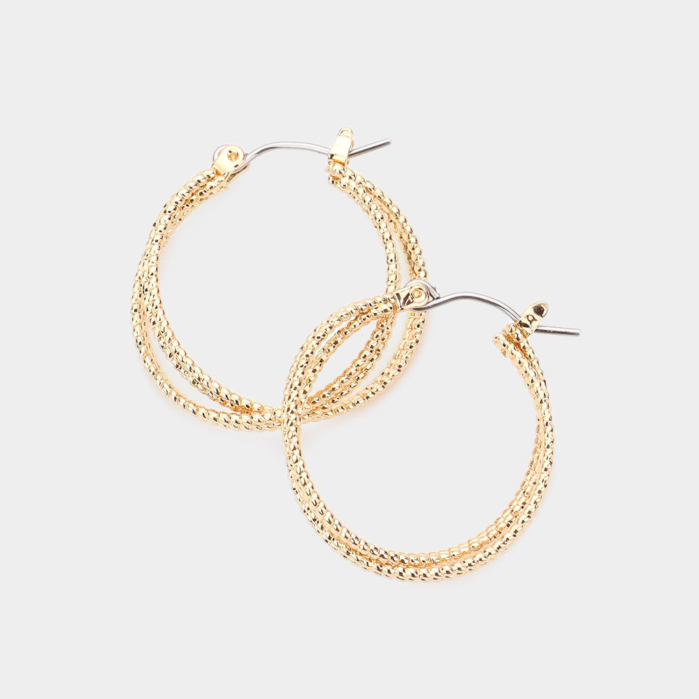 Rope Textured Metal Hoop Pin Catch Earrings