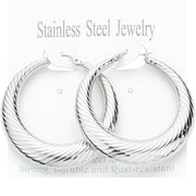 Stainless Steel Textured Hoop Pin Catch Earrings