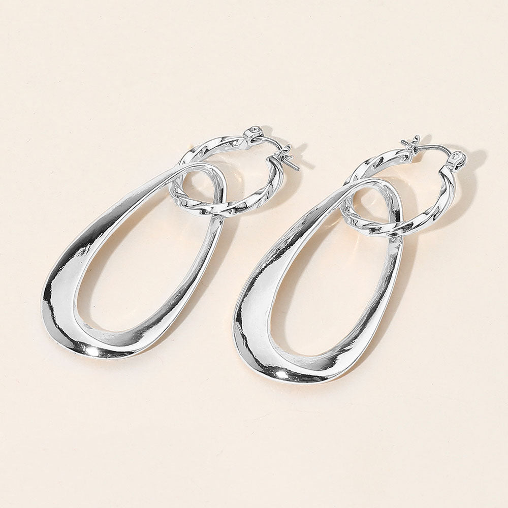 Sculptural Metal Drop Pin Catch Earrings