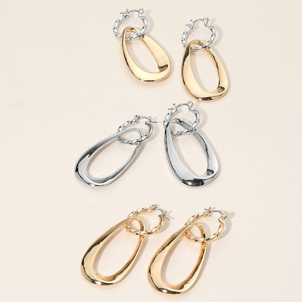 Sculptural Metal Drop Pin Catch Earrings