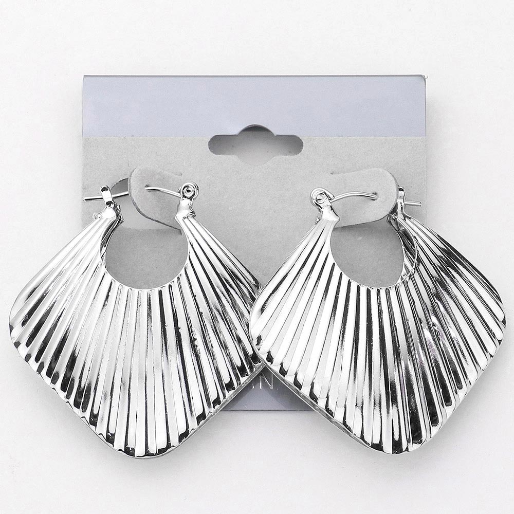 Ridged Metal Square Pin Catch Hoop Earrings