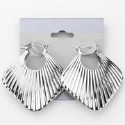 Ridged Metal Square Pin Catch Hoop Earrings