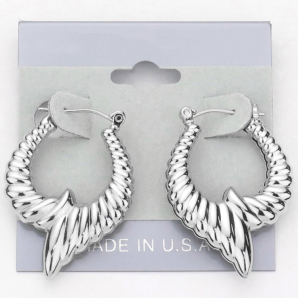 Abstract Metal Pin Catch Hoop Earrings