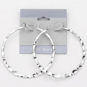 Hammered Metal Pin Catch Hoop Earrings