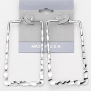 Textured Metal Rectangle Pin Catch Hoop Earrings