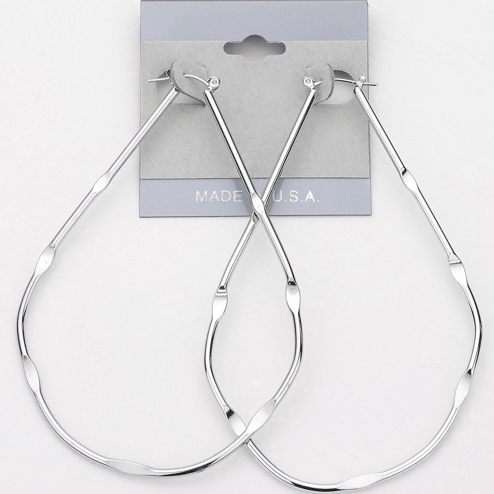 Metal Teardrop Pin Catch Hoop Earrings