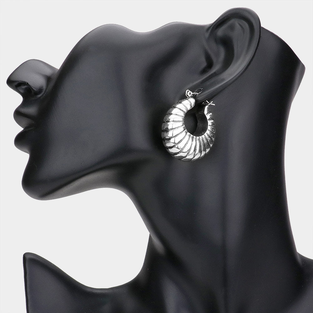 Textured Metal Door Knocker Pin Catch Earrings