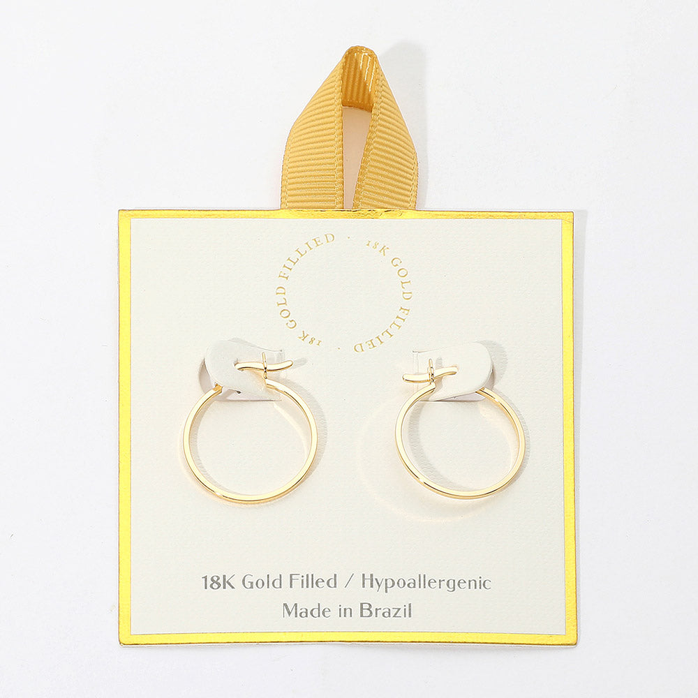 18K Gold Filled Pin Catch Skinny Hoop Earrings