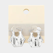 14K White Gold Dipped Abstract Metal Pin Catch Earrings
