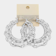 14K White Gold Filled Oversized Bamboo Metal Pin Catch Earrings