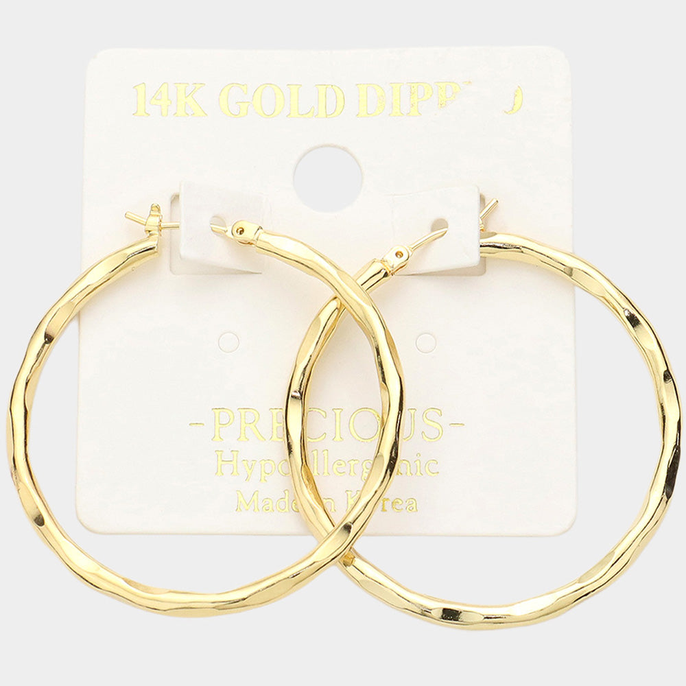 14K Gold Dipped 1.6 Inch Irregular Metal Hoop Pin Catch Earrings