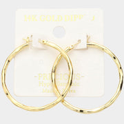 14K Gold Dipped 1.6 Inch Irregular Metal Hoop Pin Catch Earrings