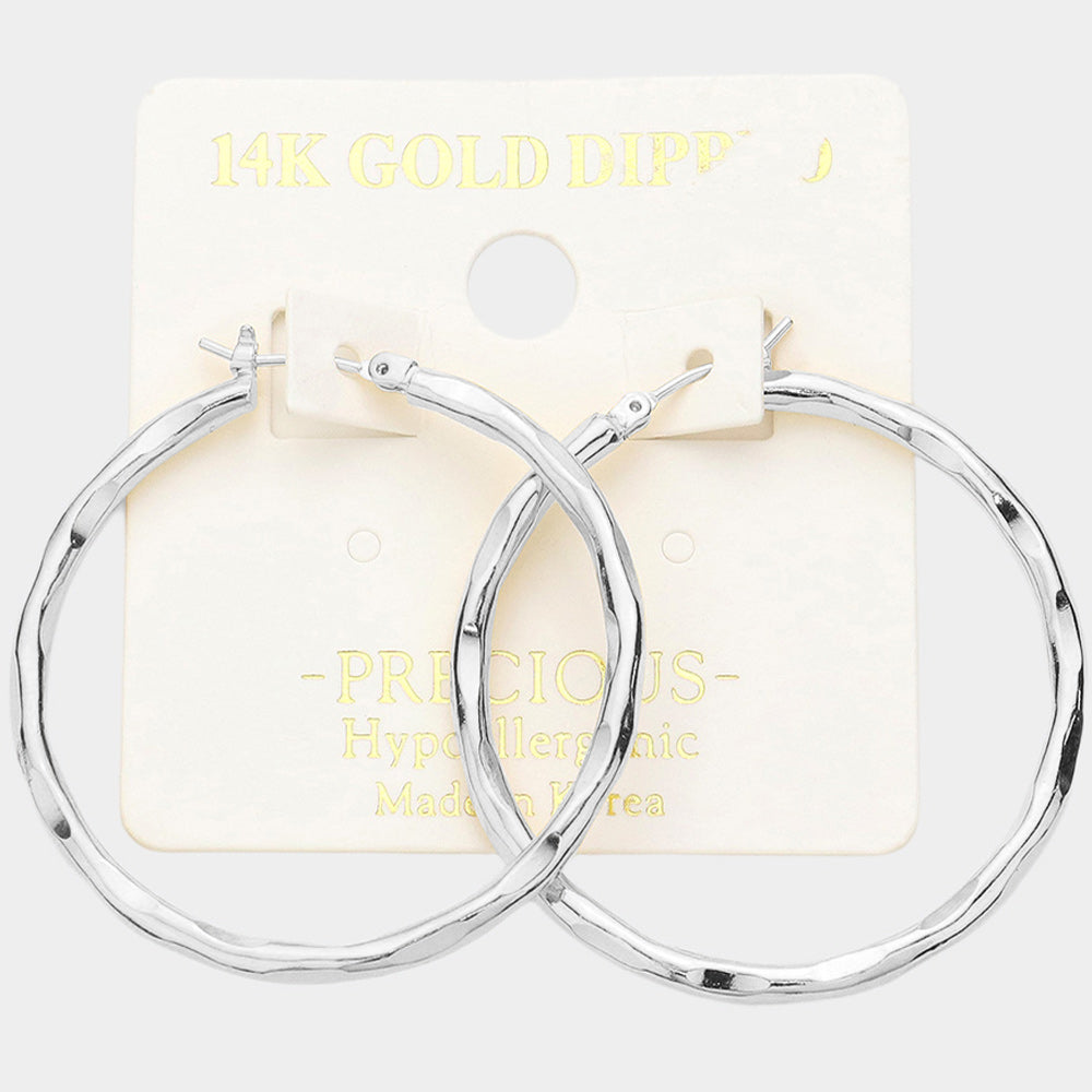 14K Gold Dipped 1.6 Inch Irregular Metal Hoop Pin Catch Earrings