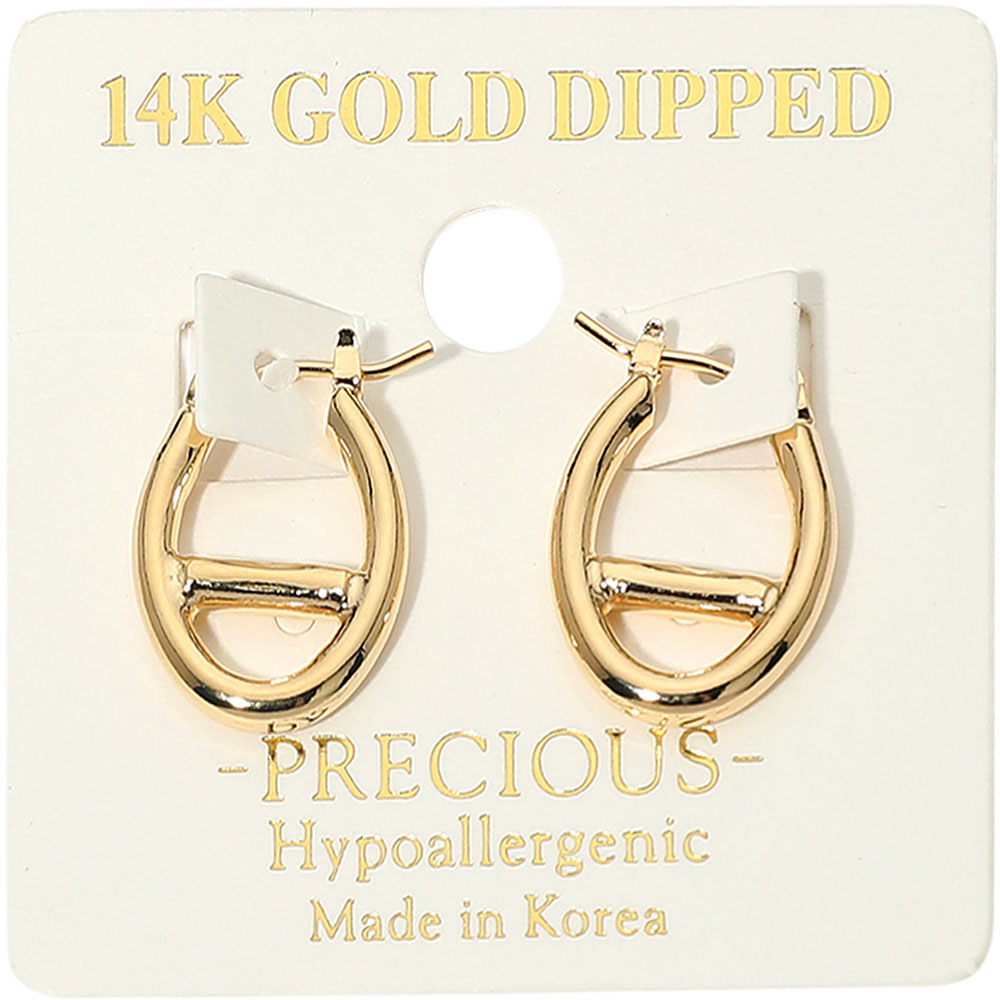 14K Gold Dipped Hypoallergenic Oval Pin Catch Hoop Earrings