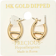 14K Gold Dipped Hypoallergenic Oval Pin Catch Hoop Earrings