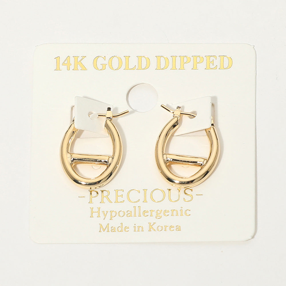 14K Gold Dipped Hypoallergenic Oval Pin Catch Hoop Earrings