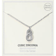 Silver Dipped Double Loop CZ Stone Pendant Necklace