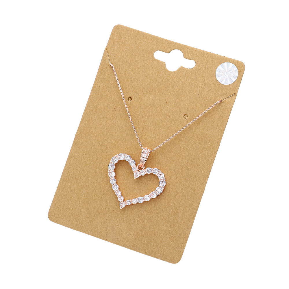 CZ Stone Paved Open Heart Pendant Necklace