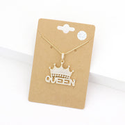 CZ Queen Message Crown Pendant Necklace
