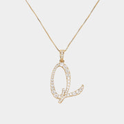 -Q- CZ Initial Monogram Pendant Necklace