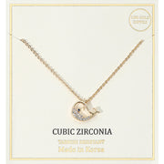 18K Gold Dipped CZ Stone Paved Whale Pendant Necklace