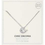 Silver Dipped CZ Stone Paved Whale Pendant Necklace