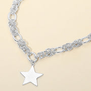 Hammered Metal Star Pendant Chunky Mixed Chain Necklace