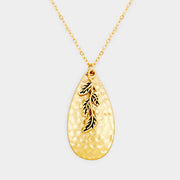 Hammered Teardrop Leaf Charm Pendant Necklace