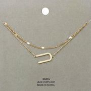 -U- Initial Monogram Brass Metal Necklace