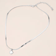 Silver Dipped Quatrefoil Pendant Herringbone Chain Necklace
