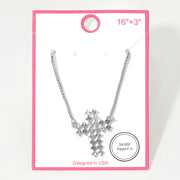 Silver Dipped Rhinestone Cross Pendant Necklace