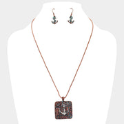 Antique Square Metal Anchor Pendant Necklace